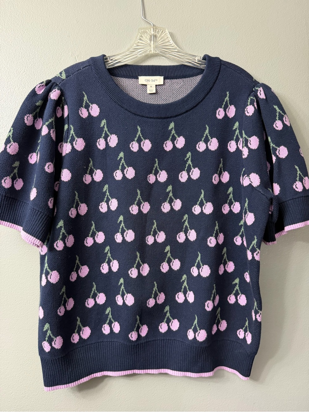 On 34th Trendy Plus Size Cherry Jacquard Short-sleeve Sweater, 1x